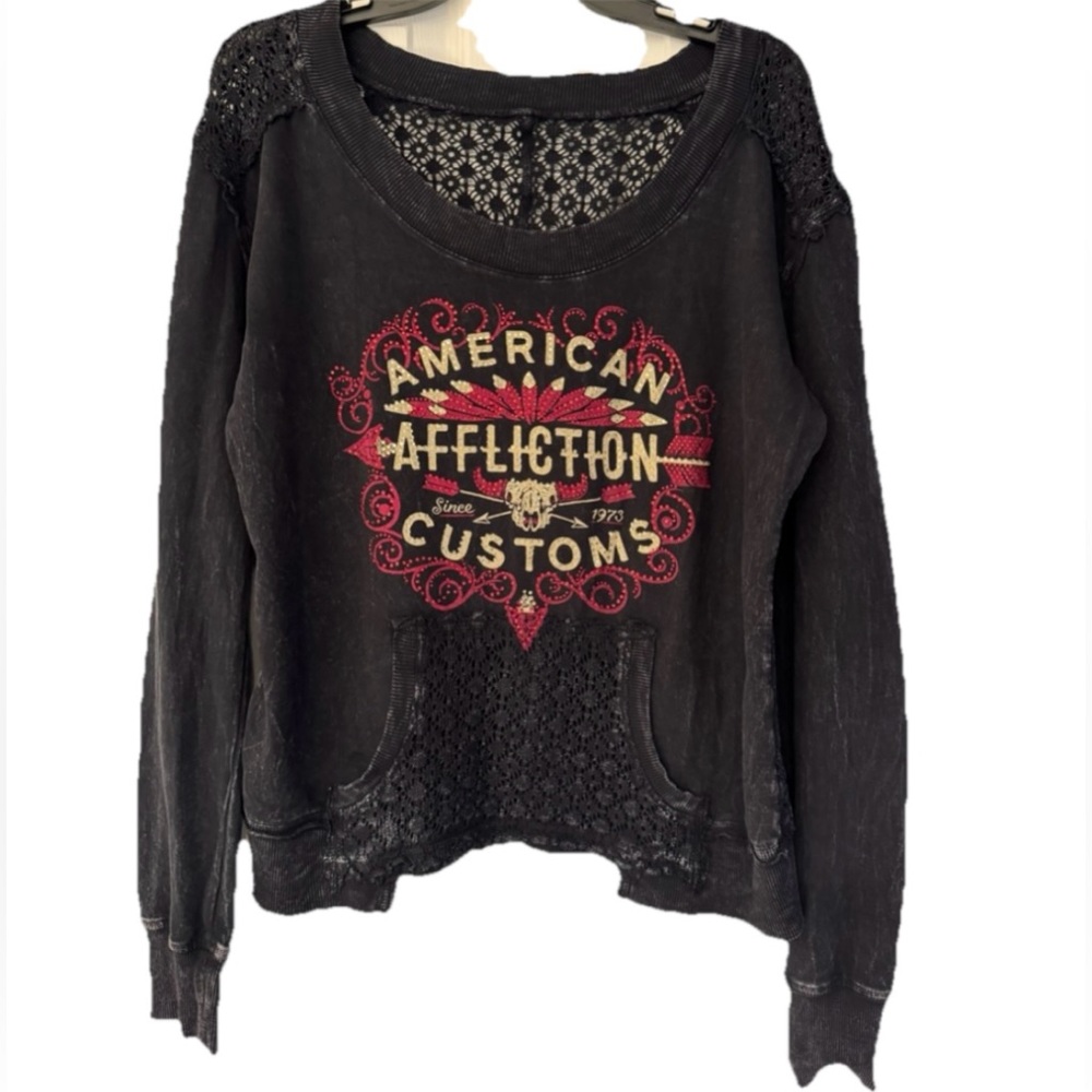 Affliction Black and Red Long Sleeve Sweater Medium.